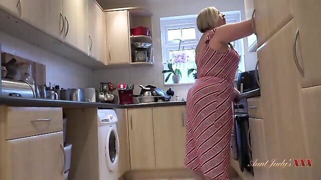 Spying on Fat Mom in the Kitchen Gets Your Cock Sucked POV - 1 image