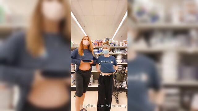 Real Mom and Daughter flashing in the mall