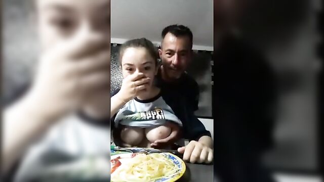Daughter shows her Father her breasts during dinner - 2 image